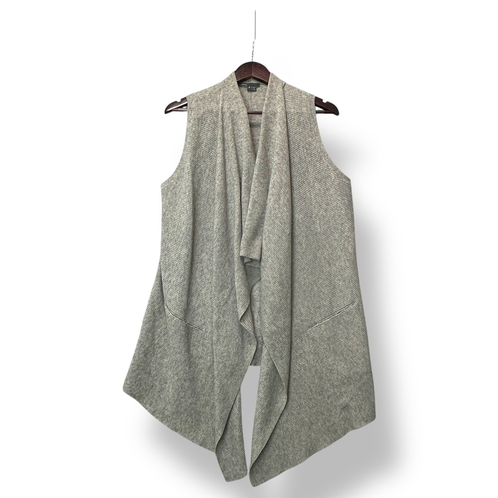 Vince Wool Cashmere Gray Open Front Waterfall Sleeveless Cardigan‎ M Lagenlook